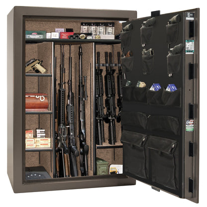 Fatboy Jr. Series | Extreme 6-in-One Flex Interior | Level 4 Security | 75 Minute Fire Protection | Dimensions: 60.5"(H) x 42"(W) x 22"(D) | Up to 45 Long Guns | Bronze Textured | Electronic Lock – Open